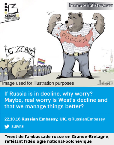 Tweet de l'ambassade de Russie en Grande-Bretagne reflétant l'idéologie national-bolchévique