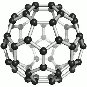 Représentation d'une molécule de buckyballs en rotation.