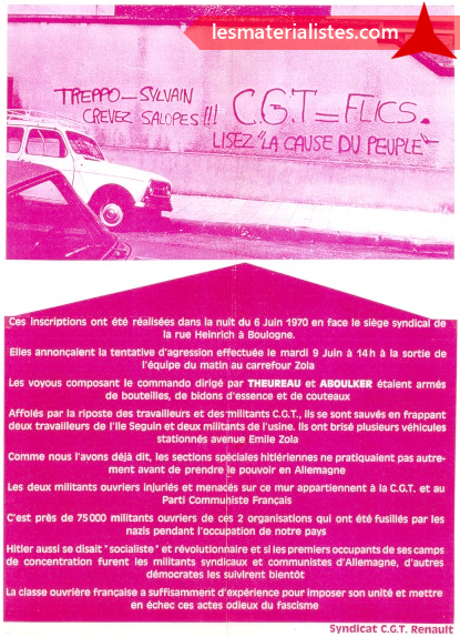 Tract de la CGT contre la Gauche Prolétarienne, juin 1970